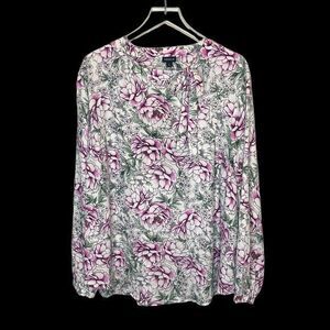 TORRID Pink Floral Chiffon Long Sleeve Dressy Blouse Keyhole Tie Detail 3X Fairy